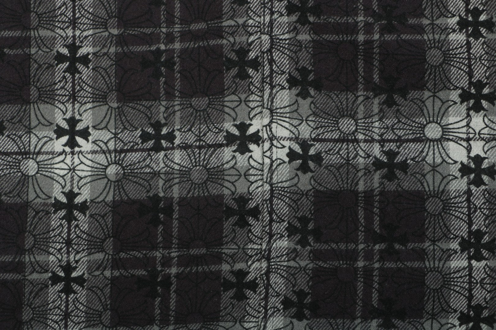 Chrome Hearts All-Over Plaid Cross Long Sleeve Shirt — Black / Grey / Green