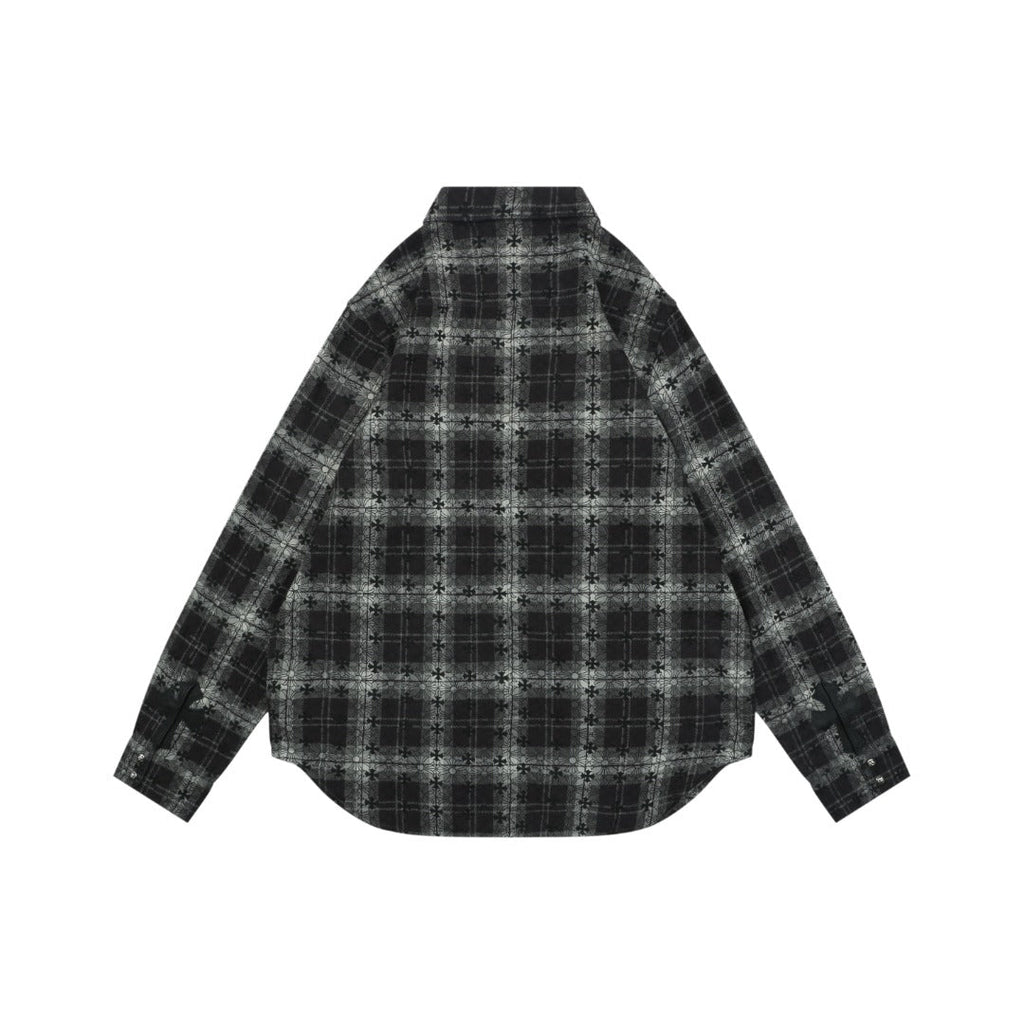 Chrome Hearts All-Over Plaid Cross Long Sleeve Shirt — Black / Grey / Green