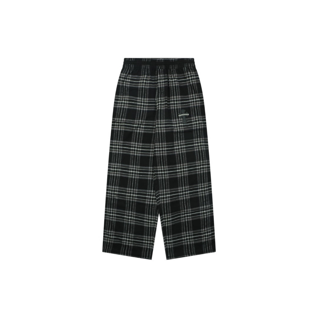 Chrome Hearts All-Over Plaid Cross Leather Tab Trousers — Black / Grey / Green