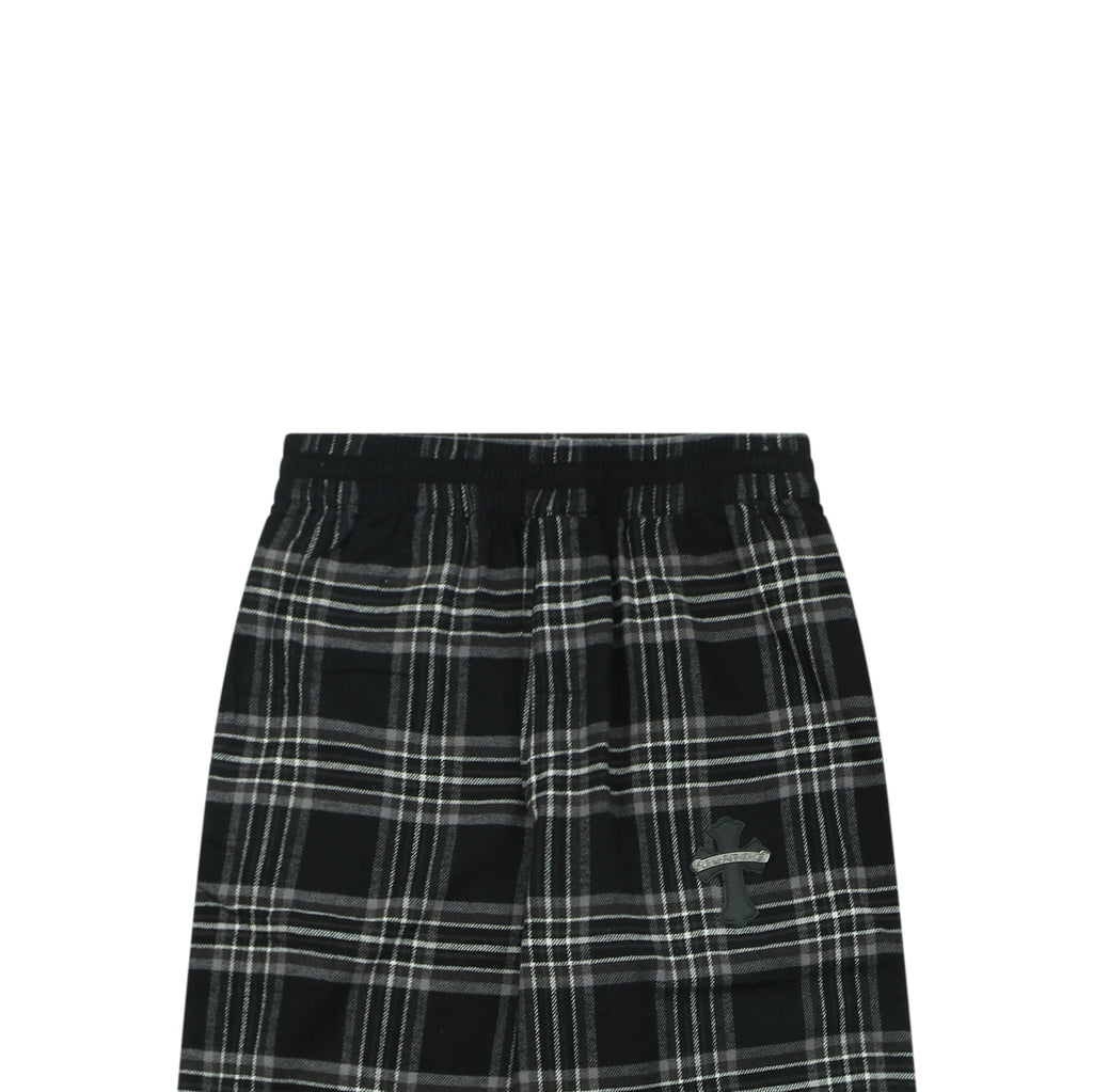 Chrome Hearts All-Over Plaid Cross Leather Tab Trousers — Black / Grey / Green