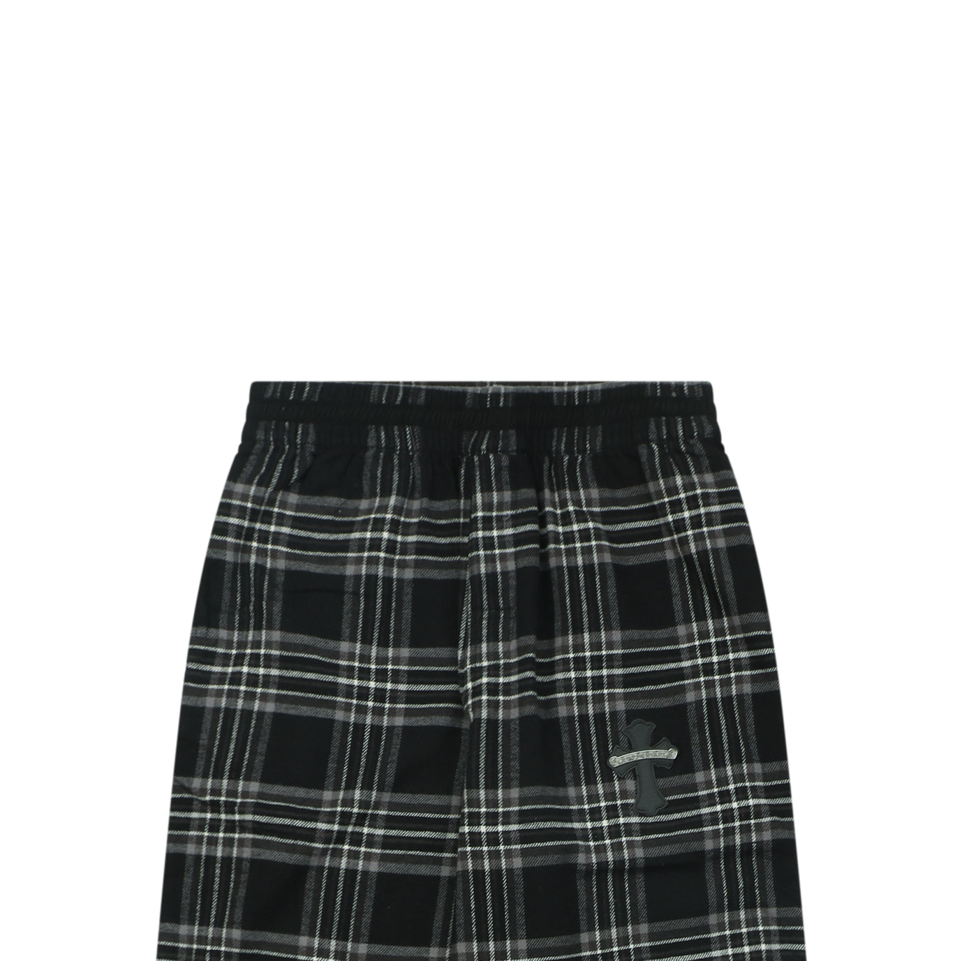 Chrome Hearts All-Over Plaid Cross Leather Tab Trousers — Black / Grey / Green