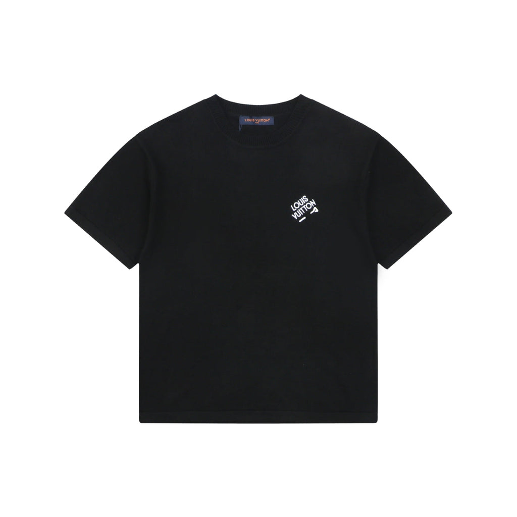 Louis Vuitton Safety Pin Letter Embroidered Knit Short Sleeve Tee — Black