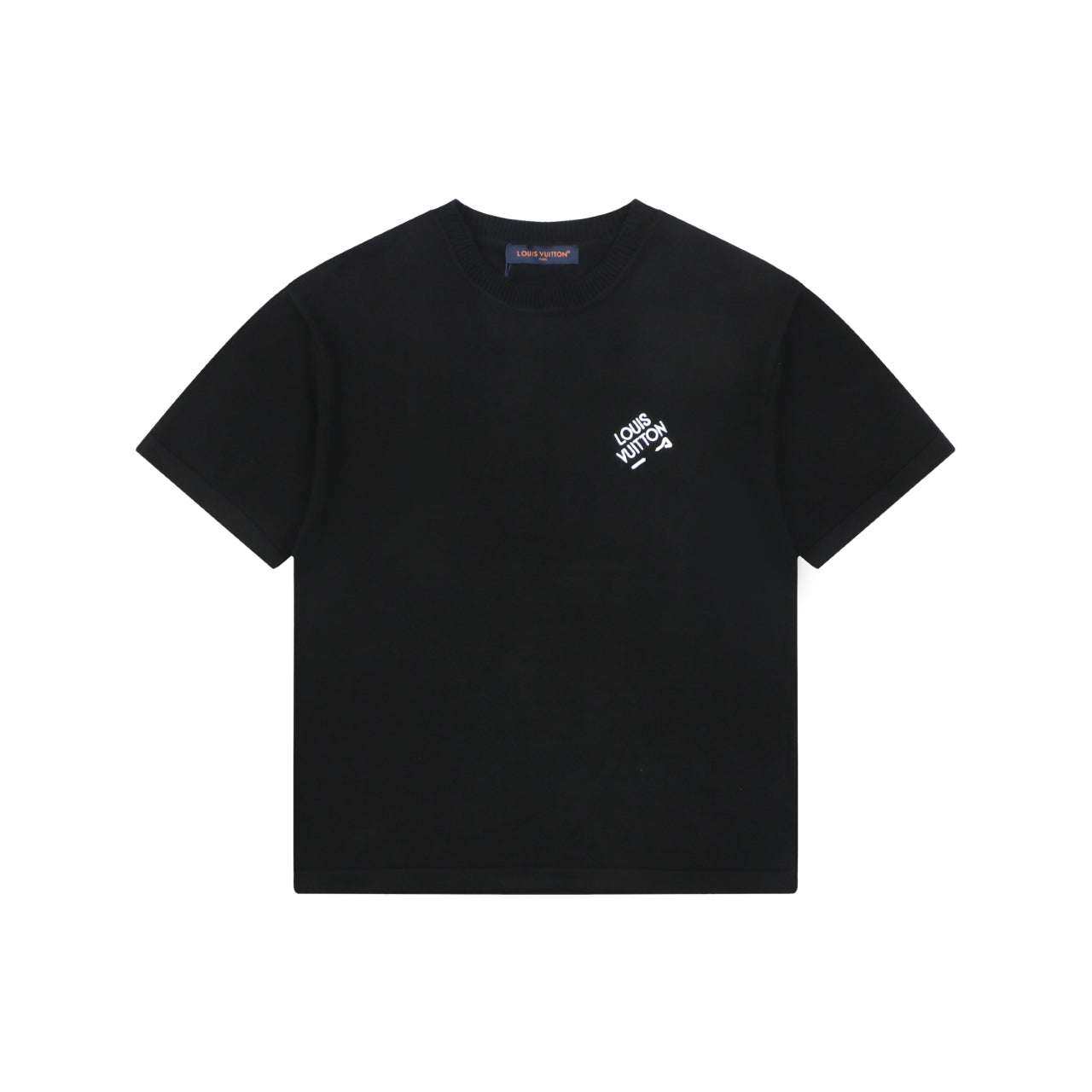 Louis Vuitton Safety Pin Letter Embroidered Knit Short Sleeve Tee — Black