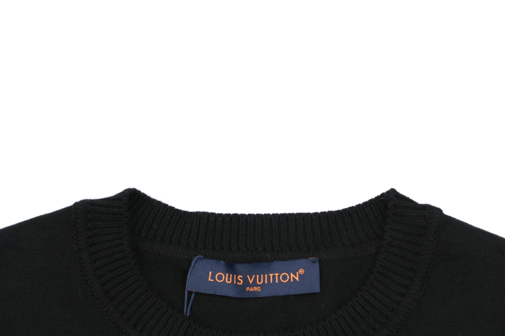 Louis Vuitton Safety Pin Letter Embroidered Knit Short Sleeve Tee — Black