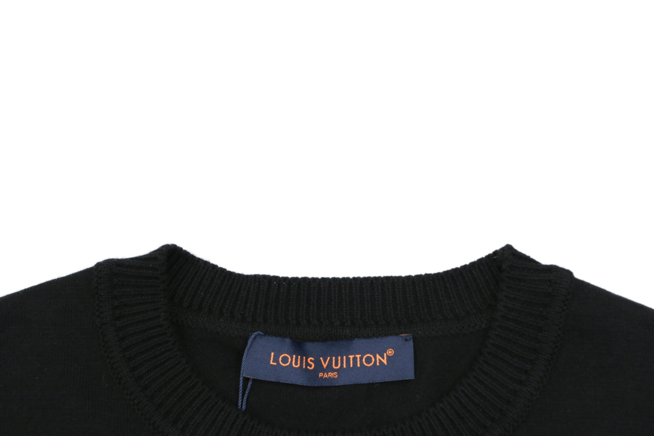 Louis Vuitton Safety Pin Letter Embroidered Knit Short Sleeve Tee — Black