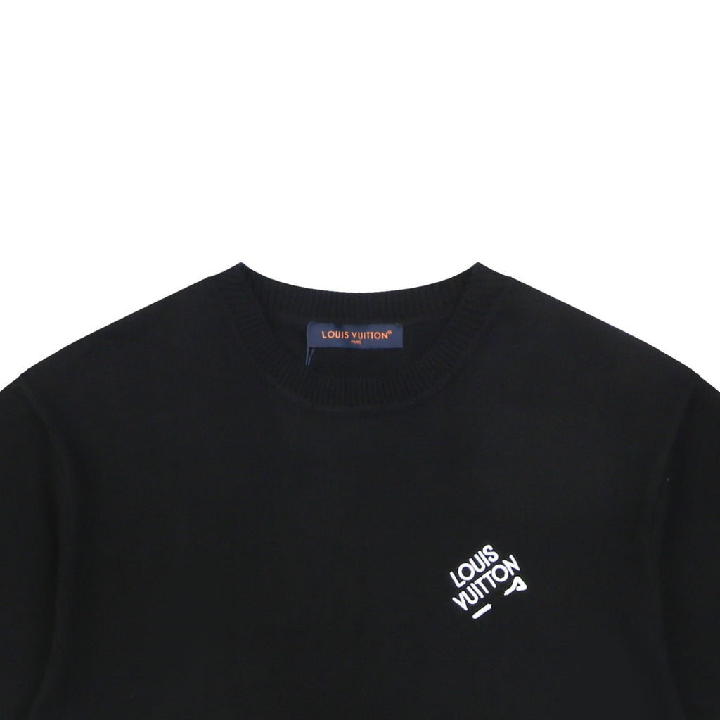 Louis Vuitton Safety Pin Letter Embroidered Knit Short Sleeve Tee — Black