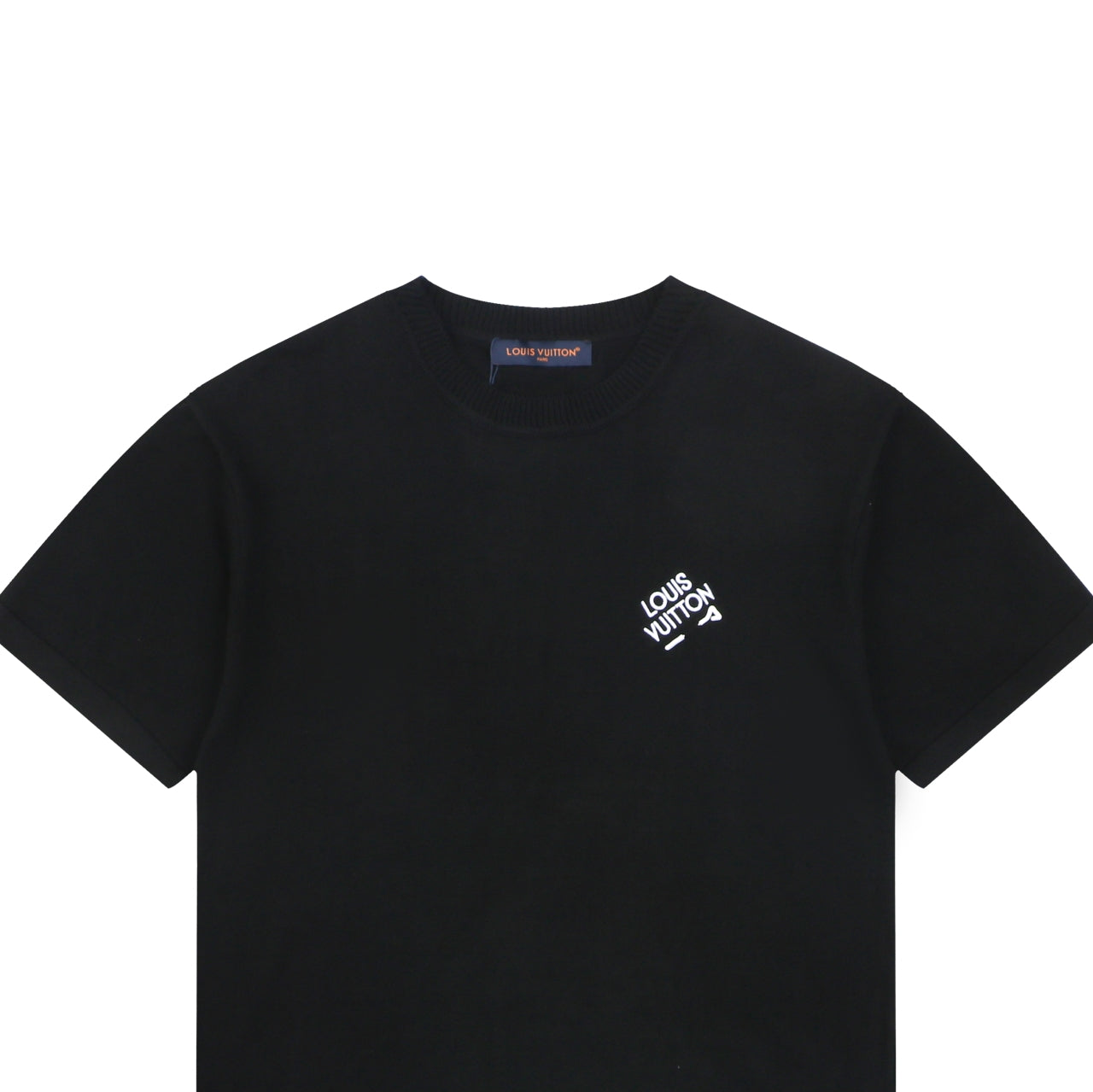 Louis Vuitton Safety Pin Letter Embroidered Knit Short Sleeve Tee — Black