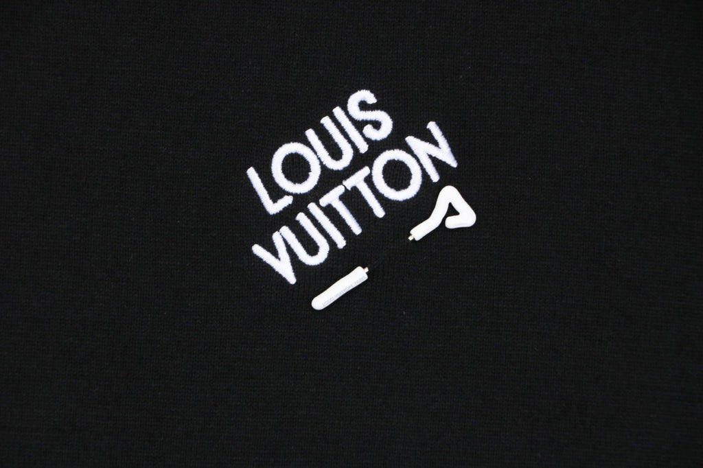Louis Vuitton Safety Pin Letter Embroidered Knit Short Sleeve Tee — Black
