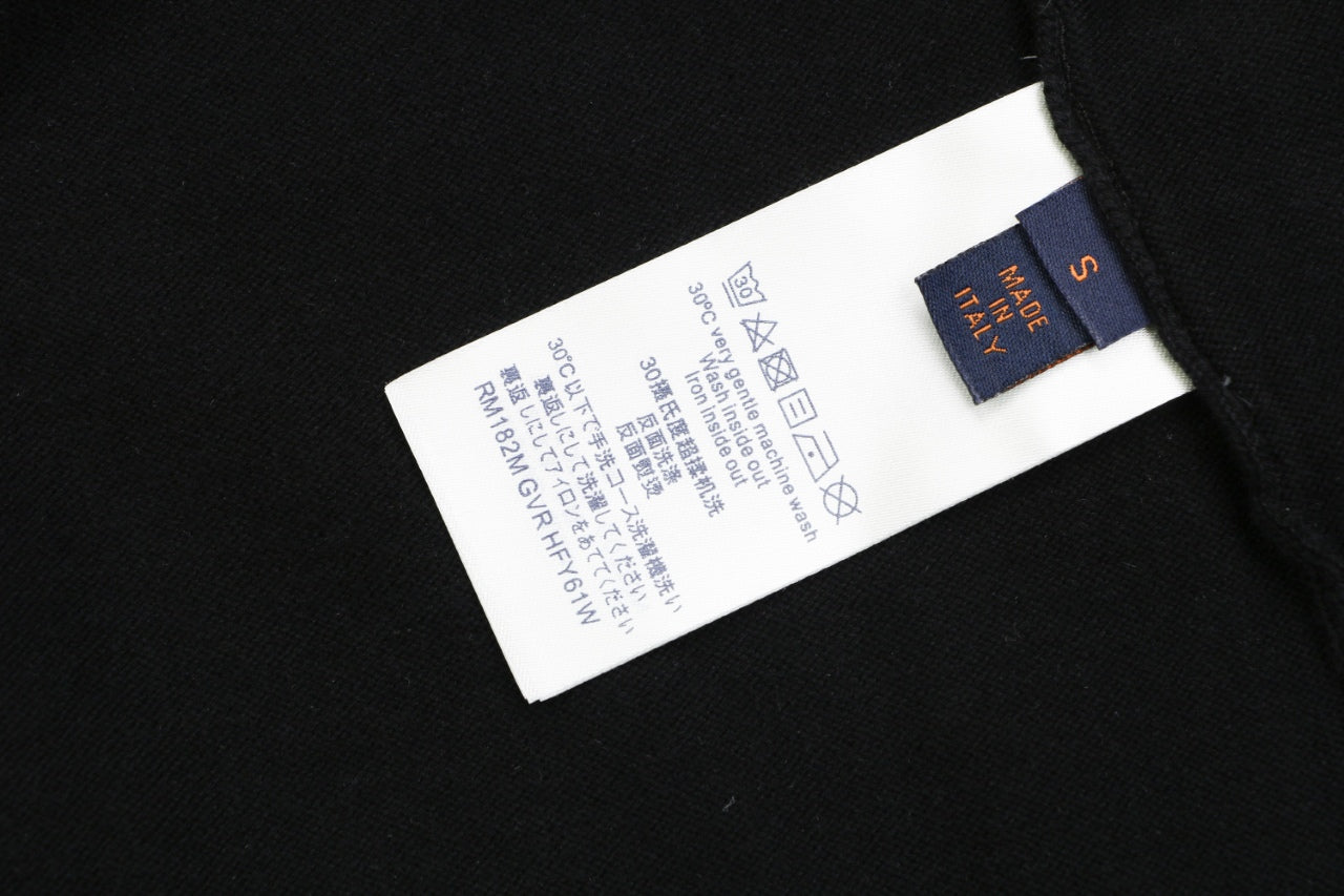 Louis Vuitton Safety Pin Letter Embroidered Knit Short Sleeve Tee — Black