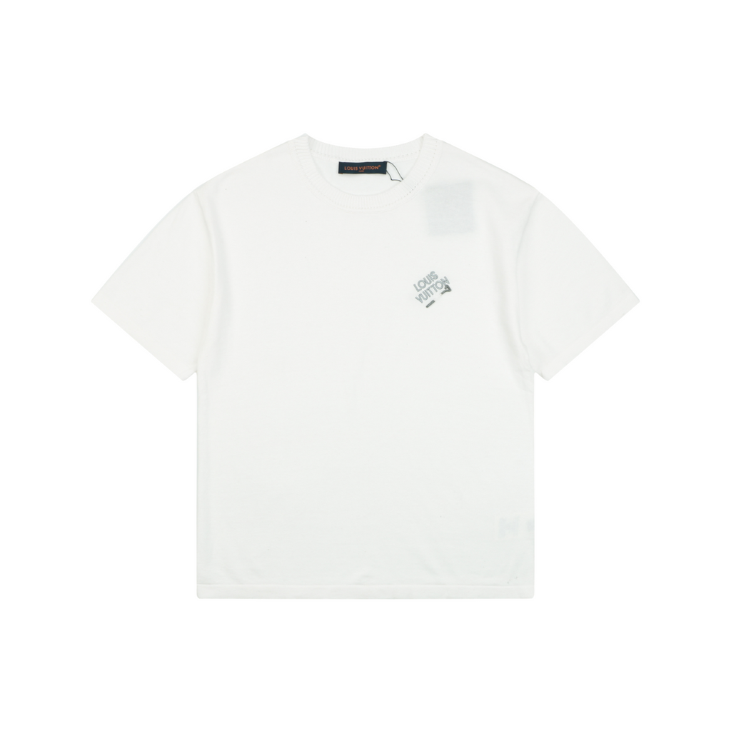 Louis Vuitton Safety Pin Letter Embroidered Knit Short Sleeve Tee — White