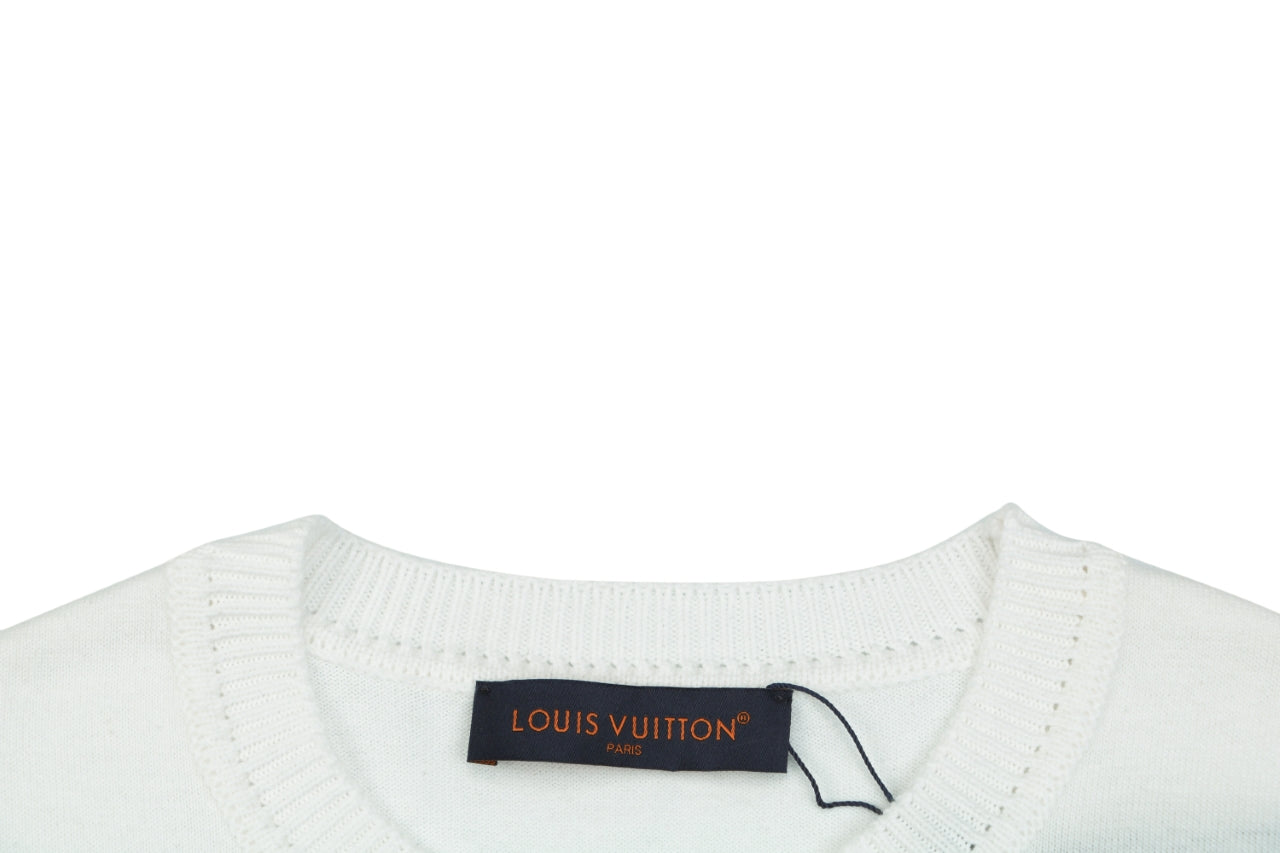 Louis Vuitton Safety Pin Letter Embroidered Knit Short Sleeve Tee — White