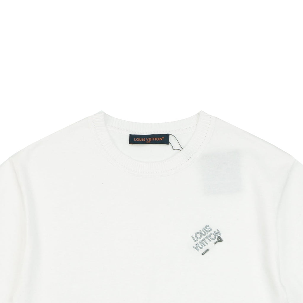 Louis Vuitton Safety Pin Letter Embroidered Knit Short Sleeve Tee — White
