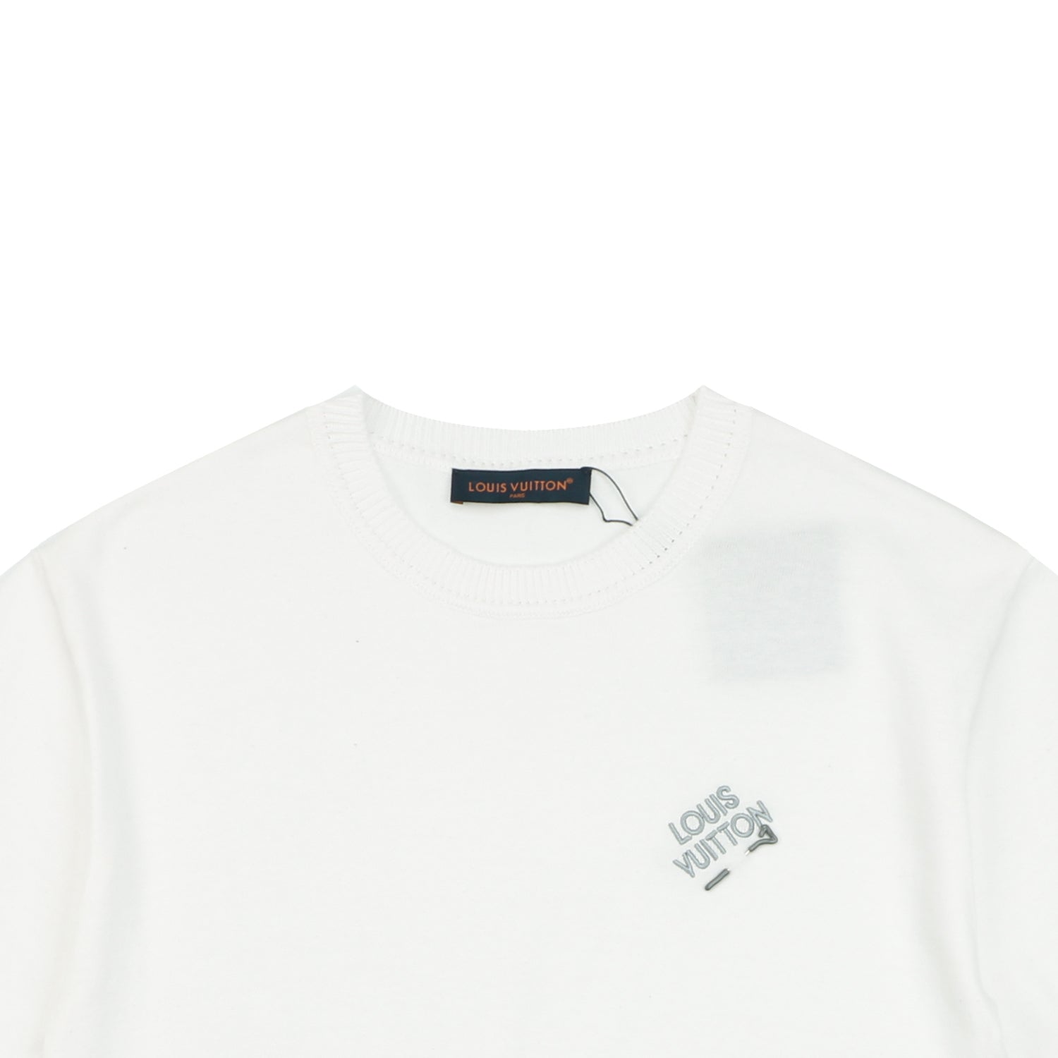 Louis Vuitton Safety Pin Letter Embroidered Knit Short Sleeve Tee — White