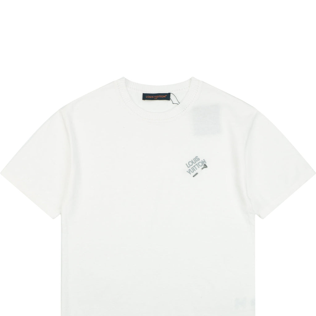 Louis Vuitton Safety Pin Letter Embroidered Knit Short Sleeve Tee — White
