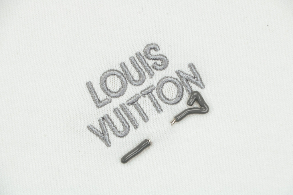 Louis Vuitton Safety Pin Letter Embroidered Knit Short Sleeve Tee — White
