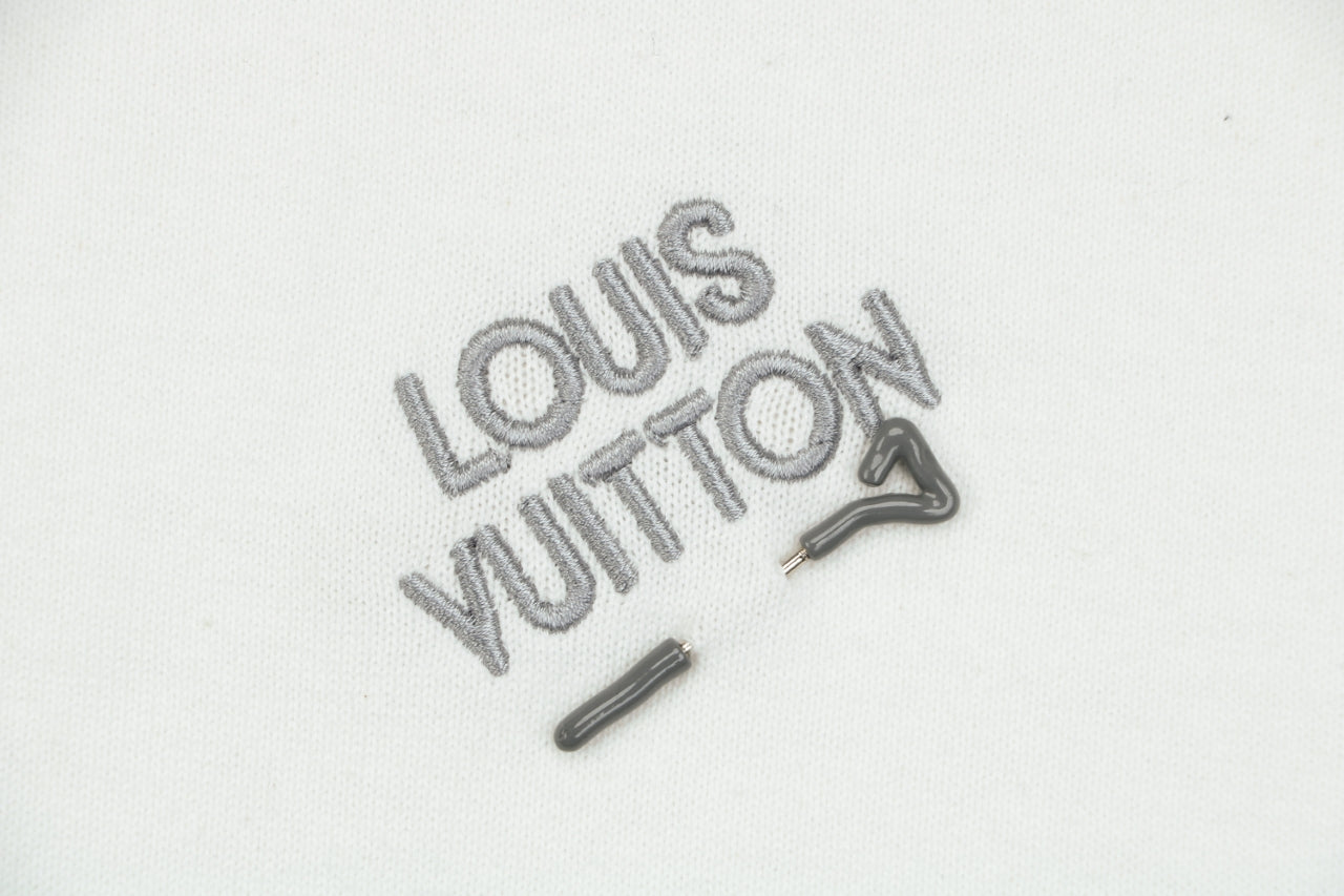 Louis Vuitton Safety Pin Letter Embroidered Knit Short Sleeve Tee — White