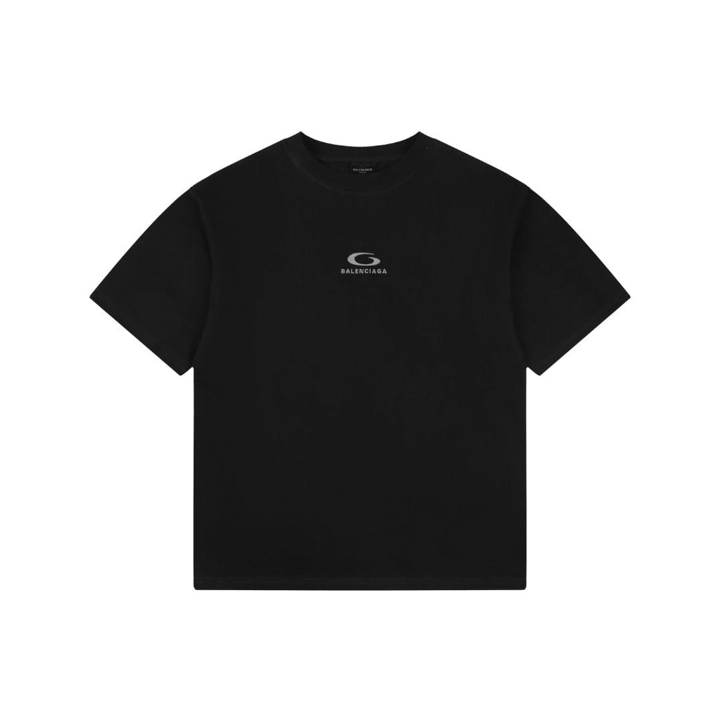 Balenciaga Grey Ring Letter Embroidered Short Sleeve Tee — Black
