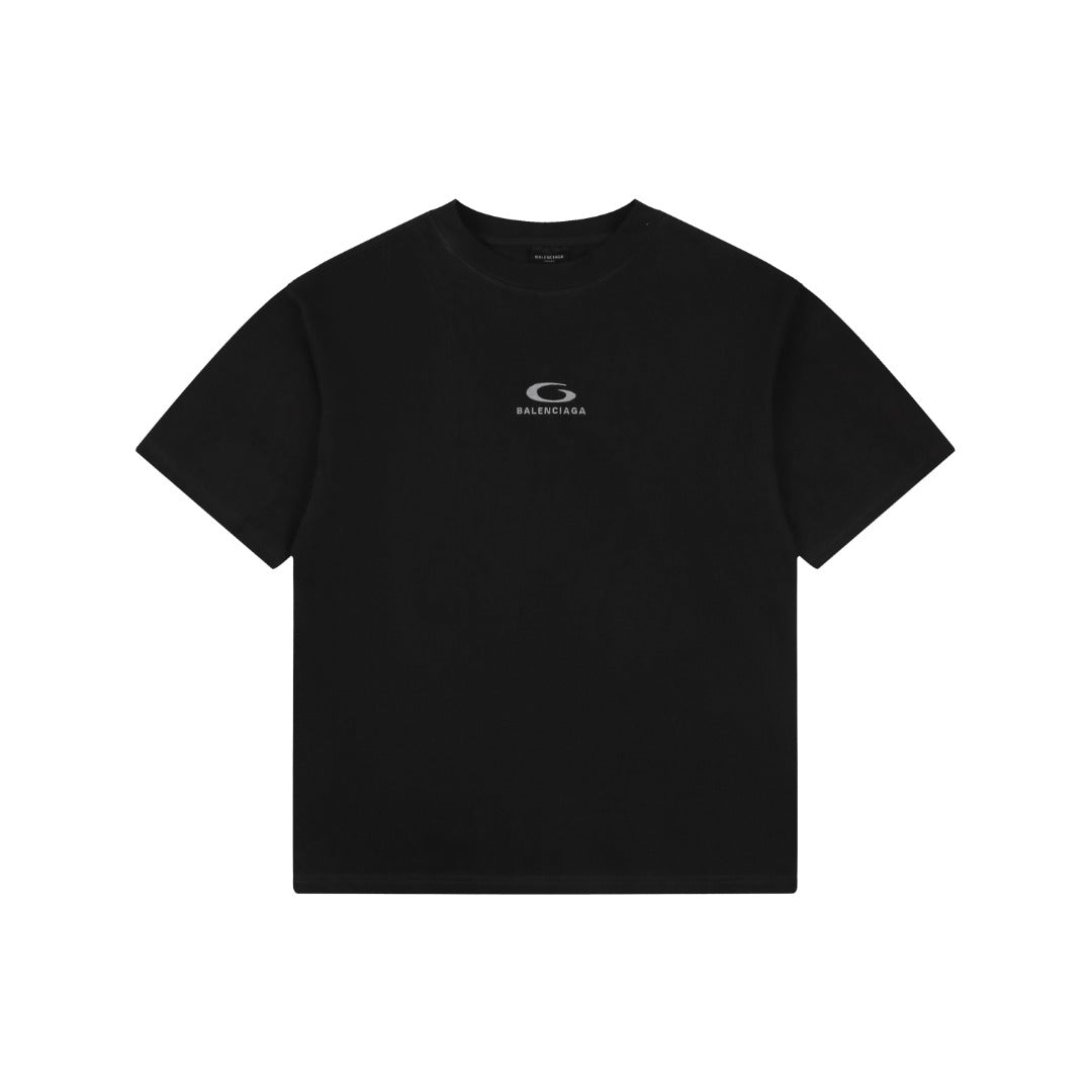 Balenciaga Grey Ring Letter Embroidered Short Sleeve Tee — Black