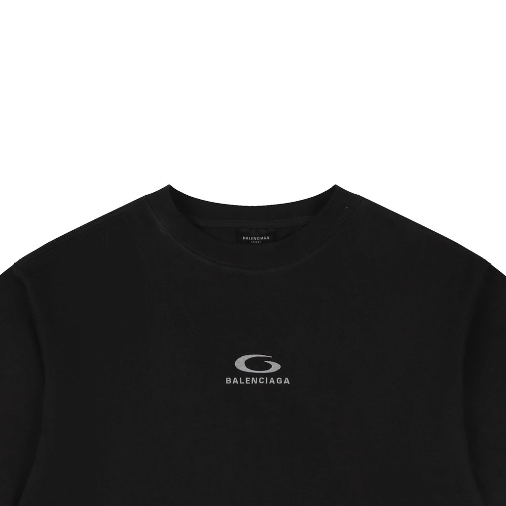 Balenciaga Grey Ring Letter Embroidered Short Sleeve Tee — Black