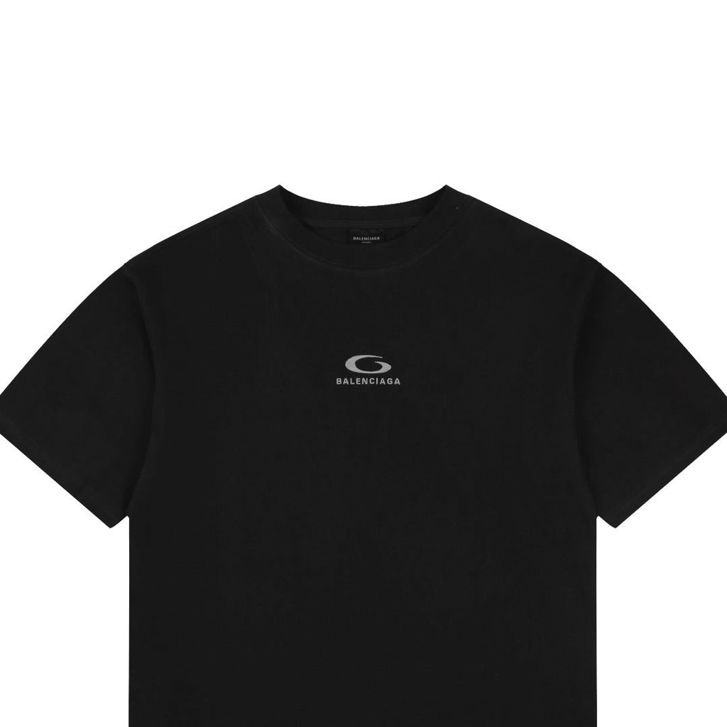 Balenciaga Grey Ring Letter Embroidered Short Sleeve Tee — Black
