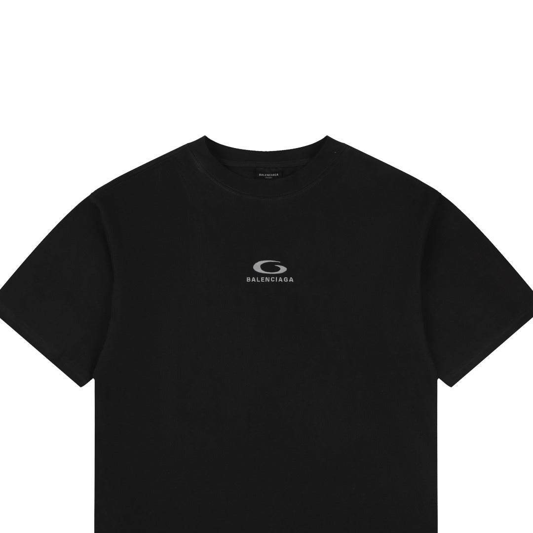 Balenciaga Grey Ring Letter Embroidered Short Sleeve Tee — Black
