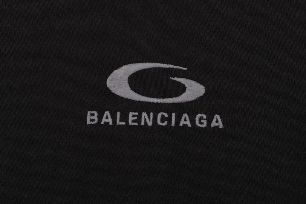 Balenciaga Grey Ring Letter Embroidered Short Sleeve Tee — Black