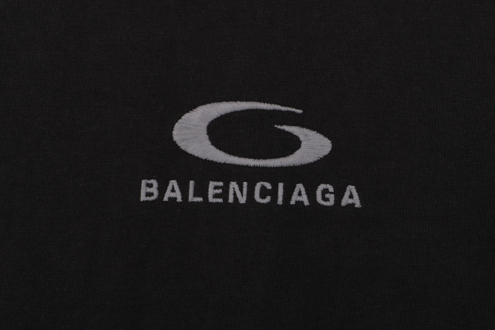 Balenciaga Grey Ring Letter Embroidered Short Sleeve Tee — Black