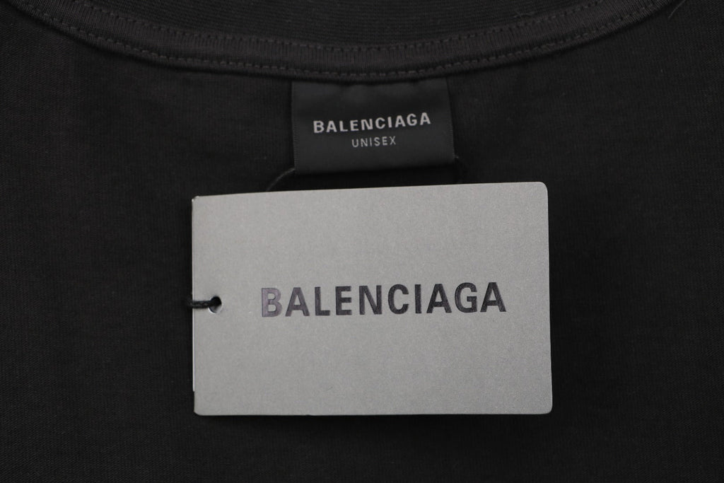 Balenciaga Grey Ring Letter Embroidered Short Sleeve Tee — Black