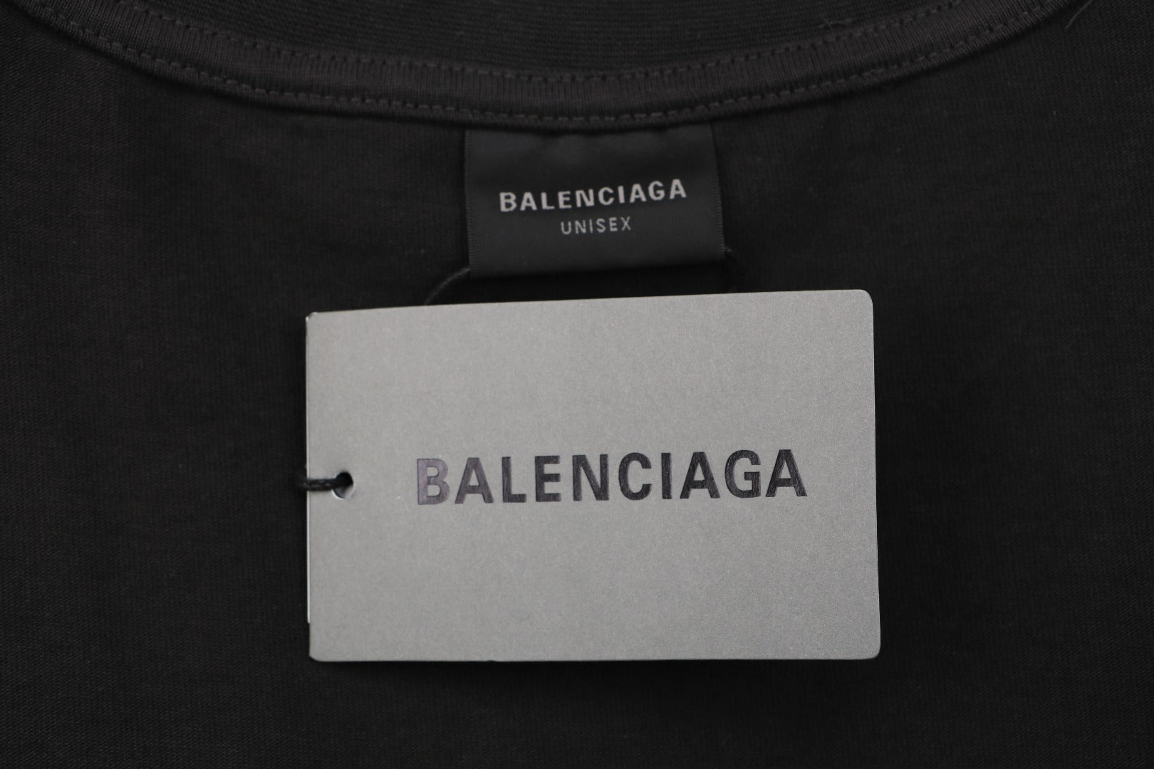Balenciaga Grey Ring Letter Embroidered Short Sleeve Tee — Black