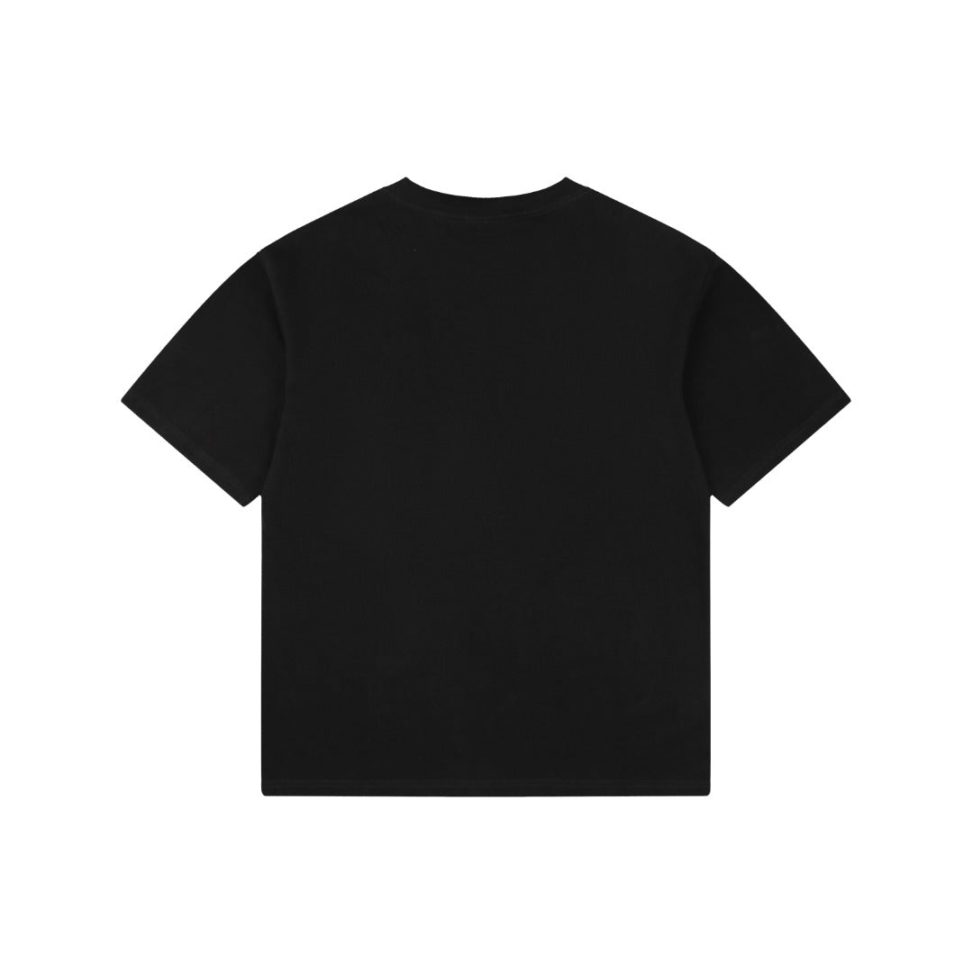 Balenciaga Grey Ring Letter Embroidered Short Sleeve Tee — Black