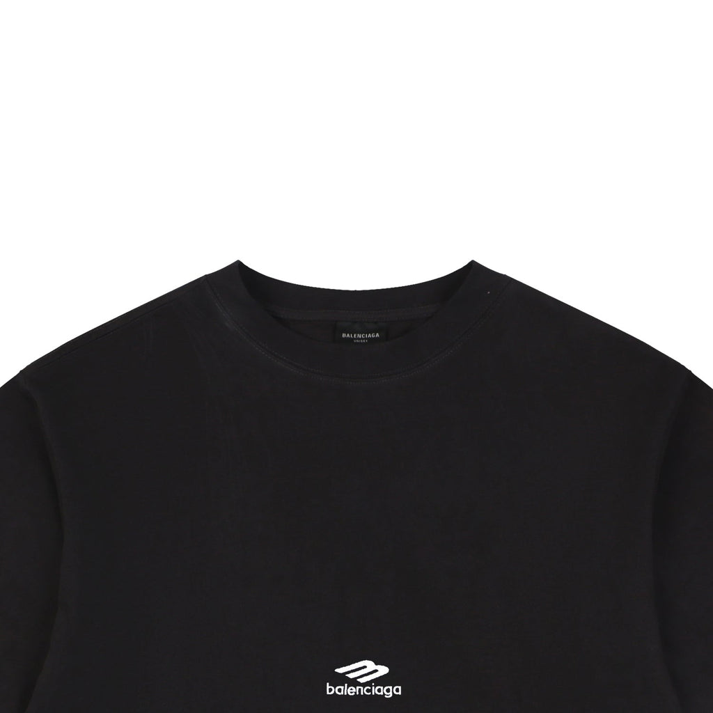 Balenciaga Back Large 3B Letter Embroidered Short Sleeve Tee — Black