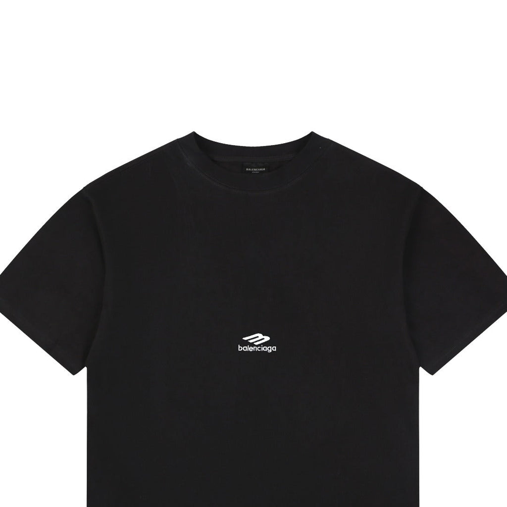 Balenciaga Back Large 3B Letter Embroidered Short Sleeve Tee — Black