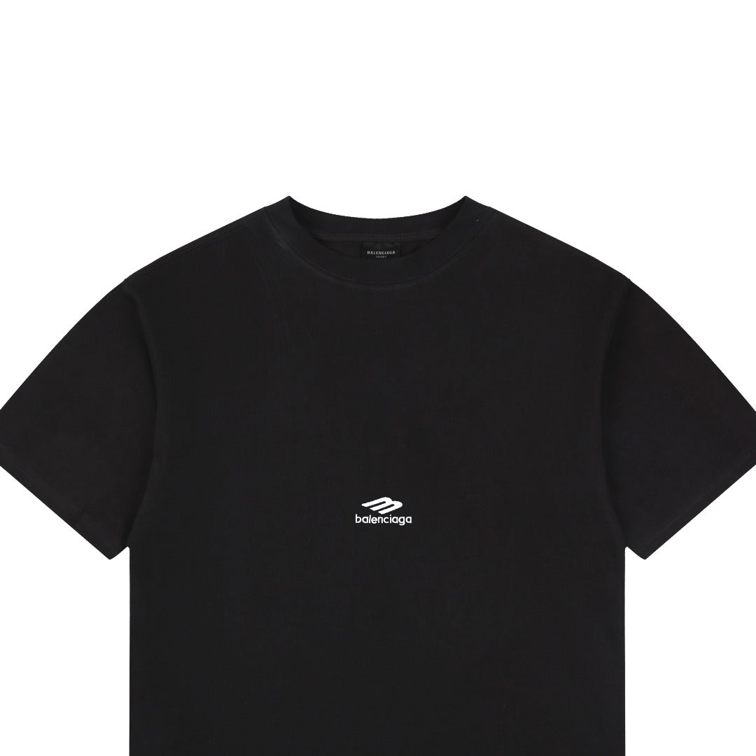 Balenciaga Back Large 3B Letter Embroidered Short Sleeve Tee — Black