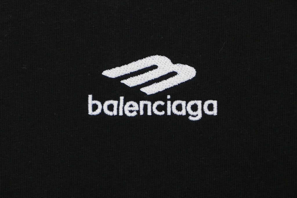 Balenciaga Back Large 3B Letter Embroidered Short Sleeve Tee — Black