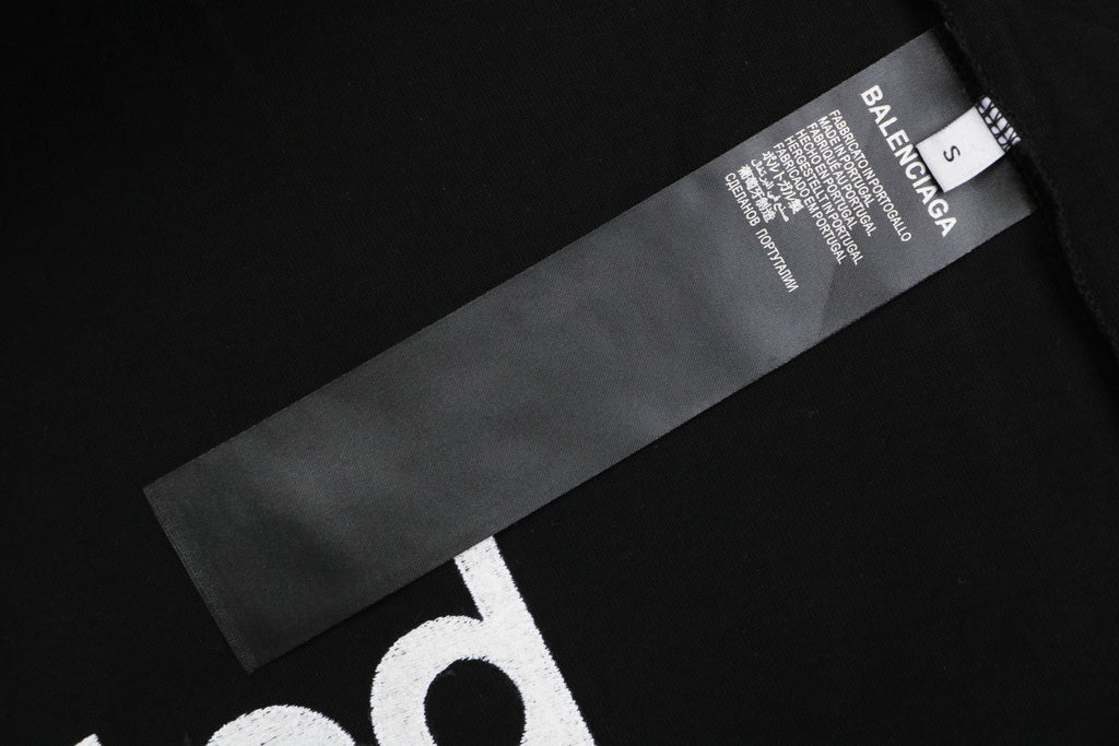 Balenciaga Back Large 3B Letter Embroidered Short Sleeve Tee — Black