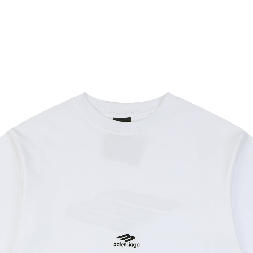 Balenciaga Back Large 3B Letter Embroidered Short Sleeve Tee — White