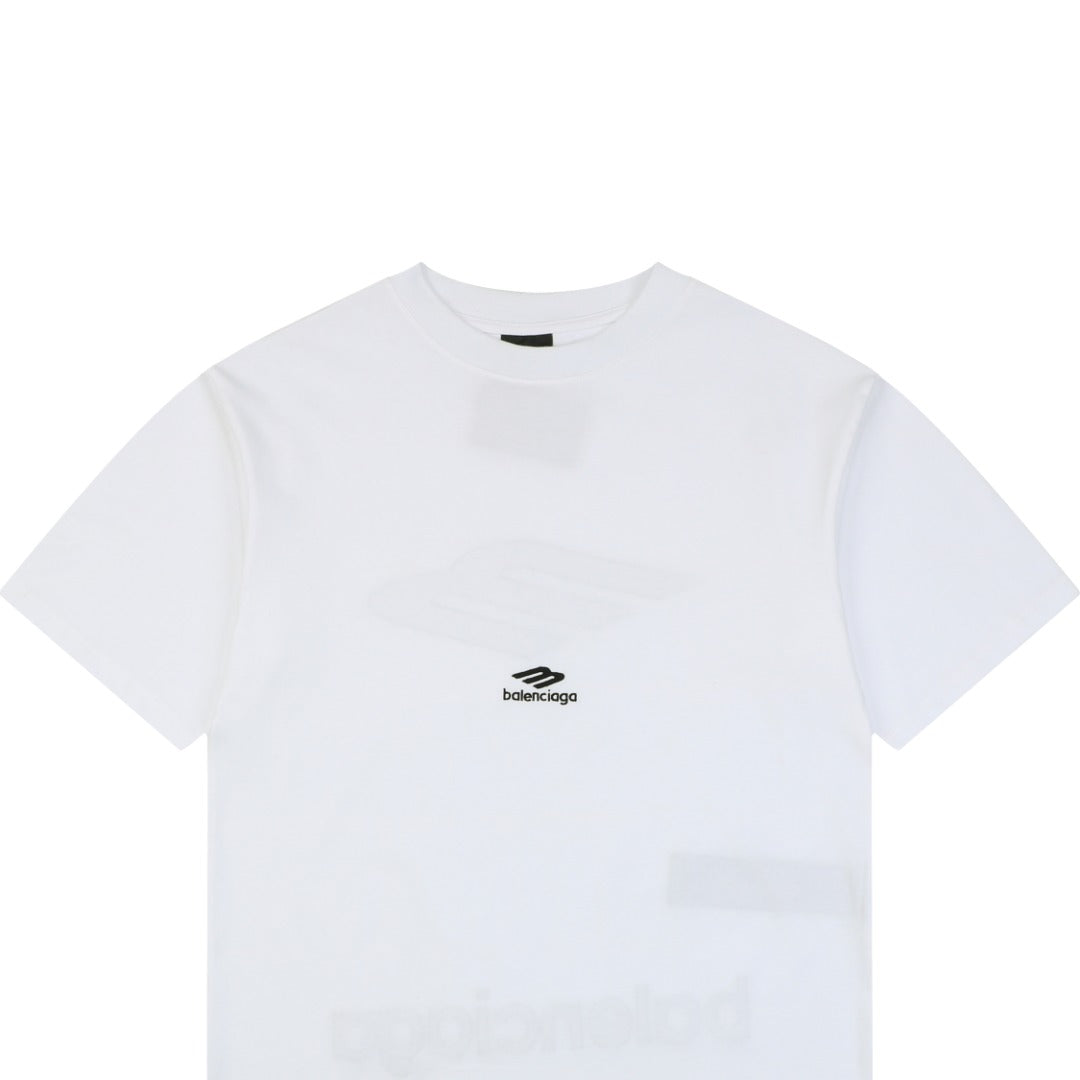 Balenciaga Back Large 3B Letter Embroidered Short Sleeve Tee — White