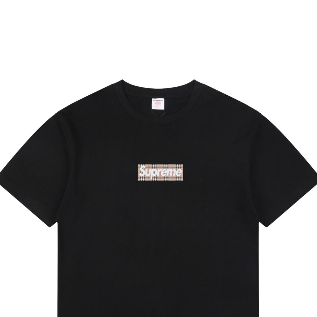 Supreme Plaid Box Logo Short Sleeve Tee — Black