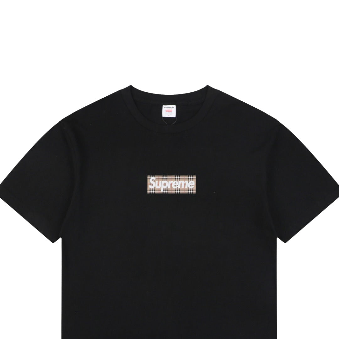Supreme Plaid Box Logo Short Sleeve Tee — Black