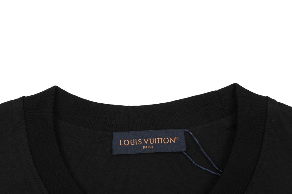 Louis Vuitton Blue Hand Gesture Monogram Heat-Transfer Print Short Sleeve Tee — Black