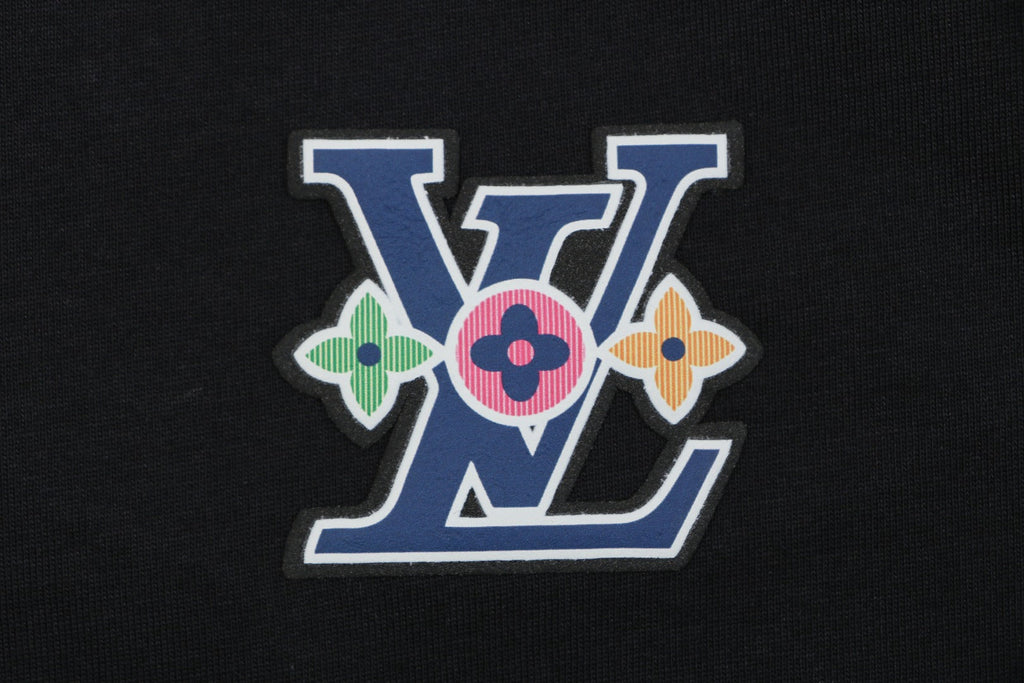 Louis Vuitton Blue Hand Gesture Monogram Heat-Transfer Print Short Sleeve Tee — Black