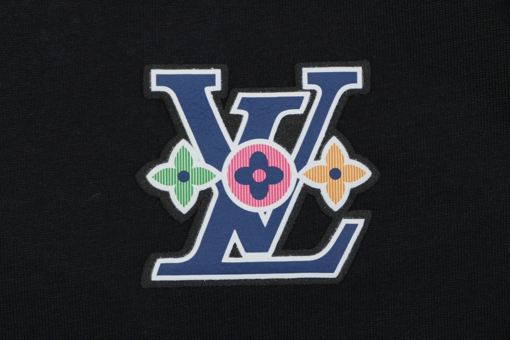 Louis Vuitton Blue Hand Gesture Monogram Heat-Transfer Print Short Sleeve Tee — Black