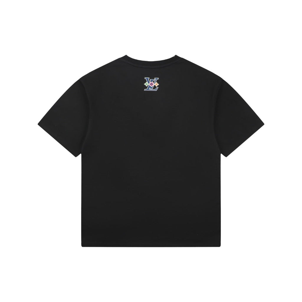 Louis Vuitton Blue Hand Gesture Monogram Heat-Transfer Print Short Sleeve Tee — Black