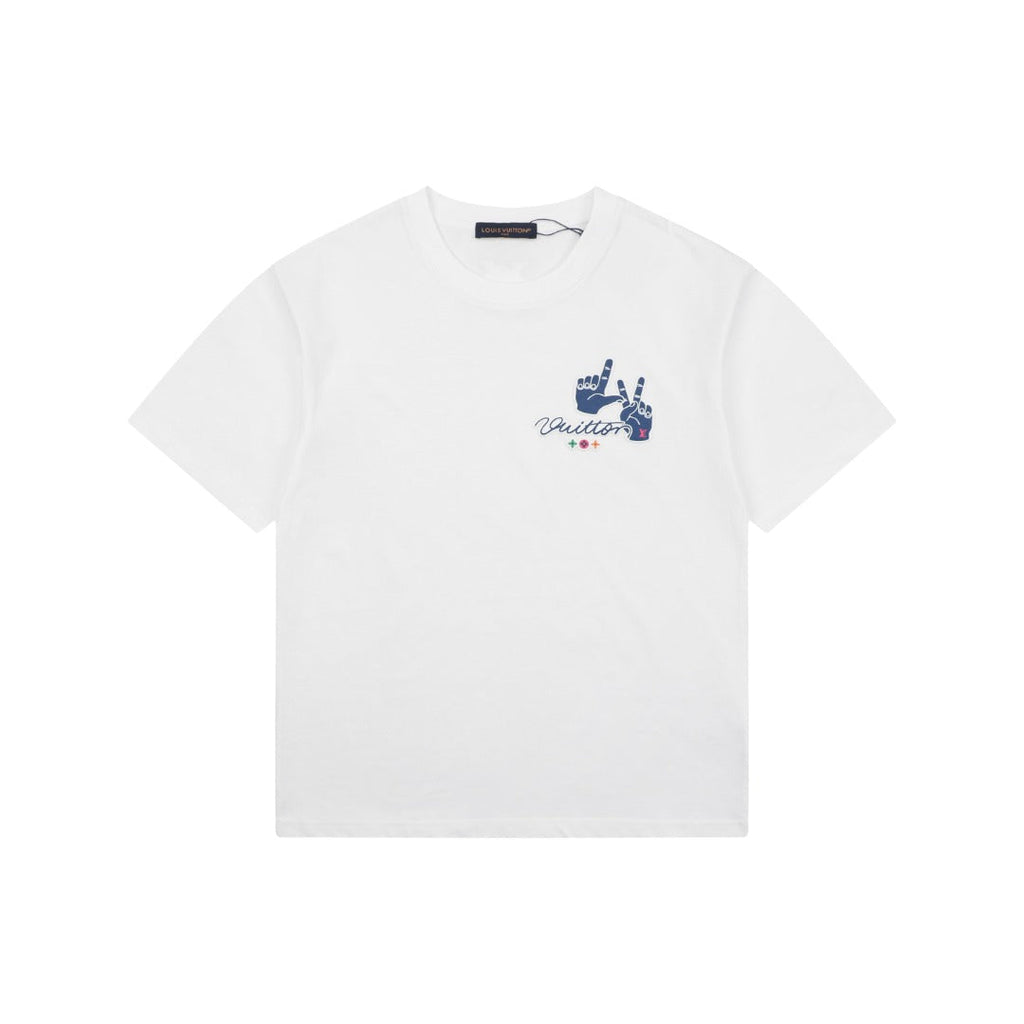 Louis Vuitton Blue Hand Gesture Monogram Heat-Transfer Print Short Sleeve Tee — White