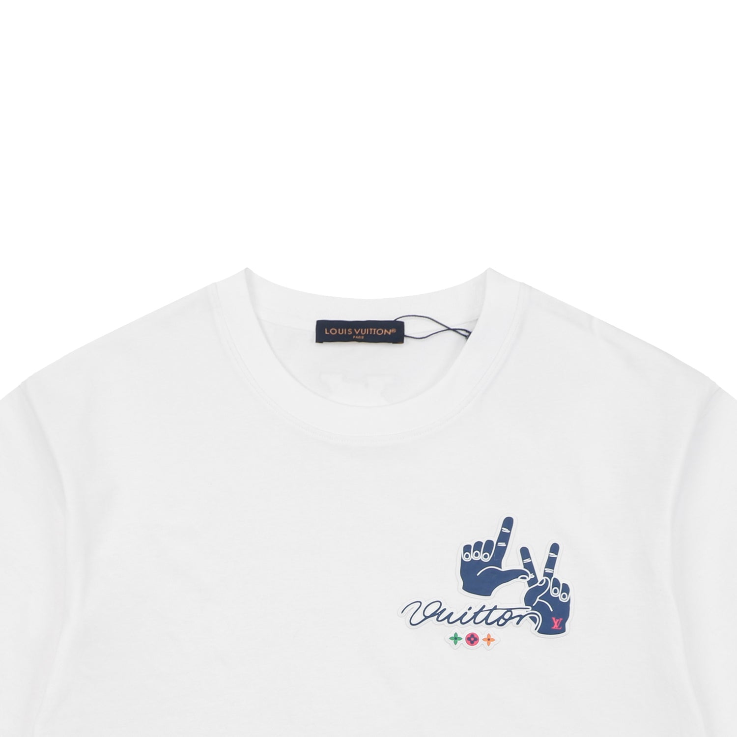 Louis Vuitton Blue Hand Gesture Monogram Heat-Transfer Print Short Sleeve Tee — White