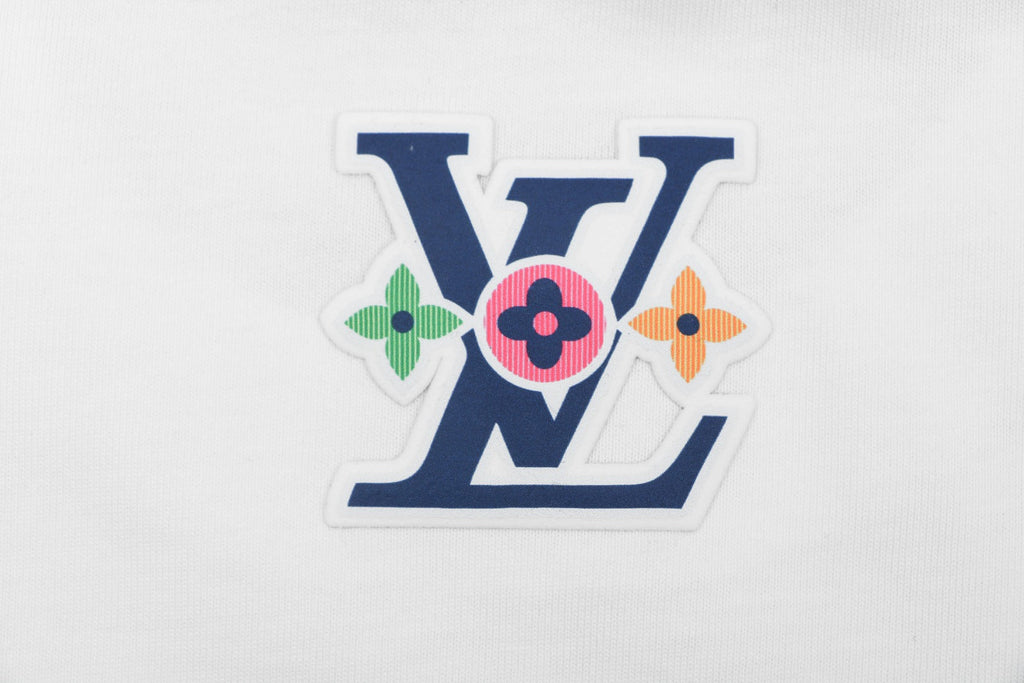 Louis Vuitton Blue Hand Gesture Monogram Heat-Transfer Print Short Sleeve Tee — White