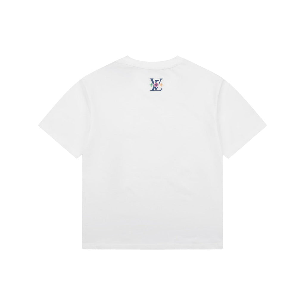 Louis Vuitton Blue Hand Gesture Monogram Heat-Transfer Print Short Sleeve Tee — White