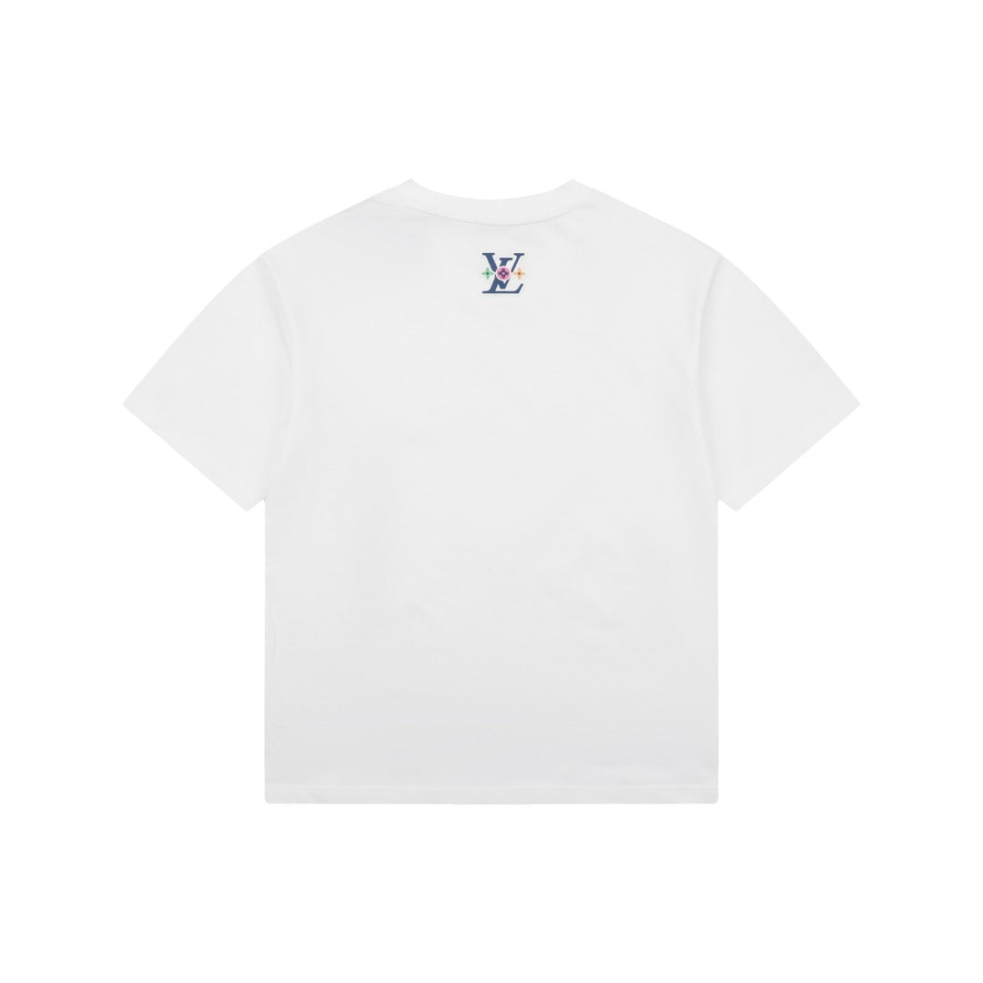 Louis Vuitton Blue Hand Gesture Monogram Heat-Transfer Print Short Sleeve Tee — White