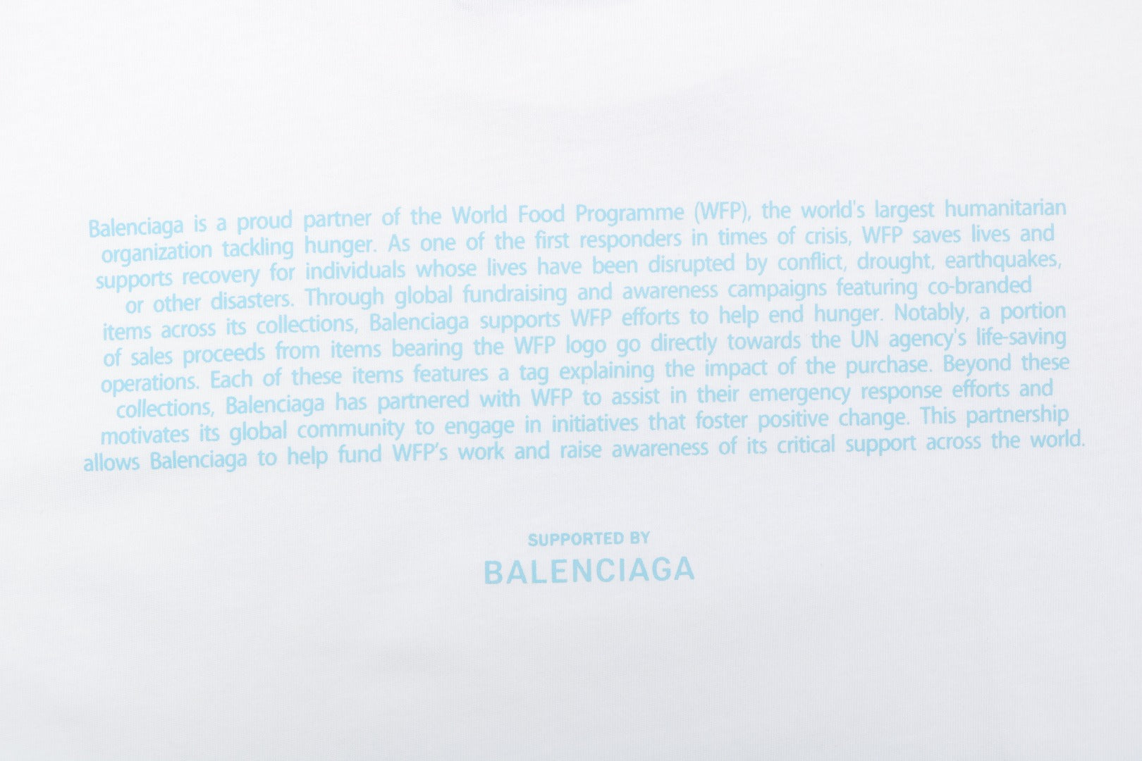 Balenciaga WFP World Food Programme Letter Print Short Sleeve Tee — White