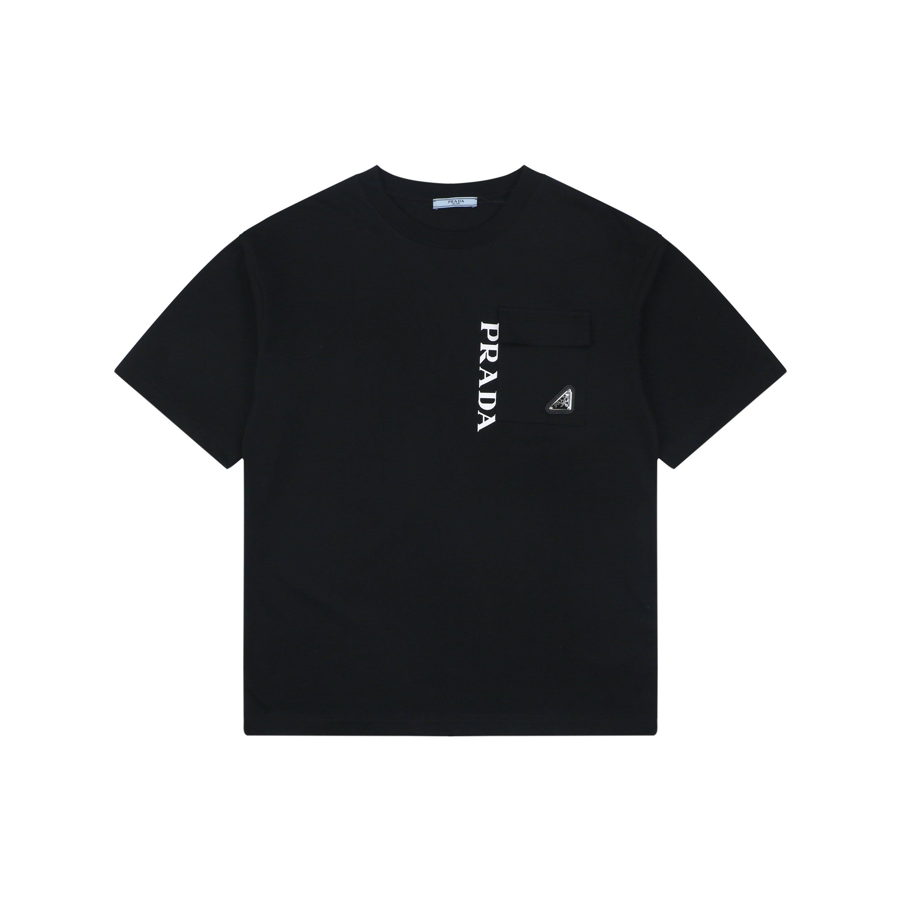 Prada Vertical Letter Triangle Logo Short Sleeve Tee — Black